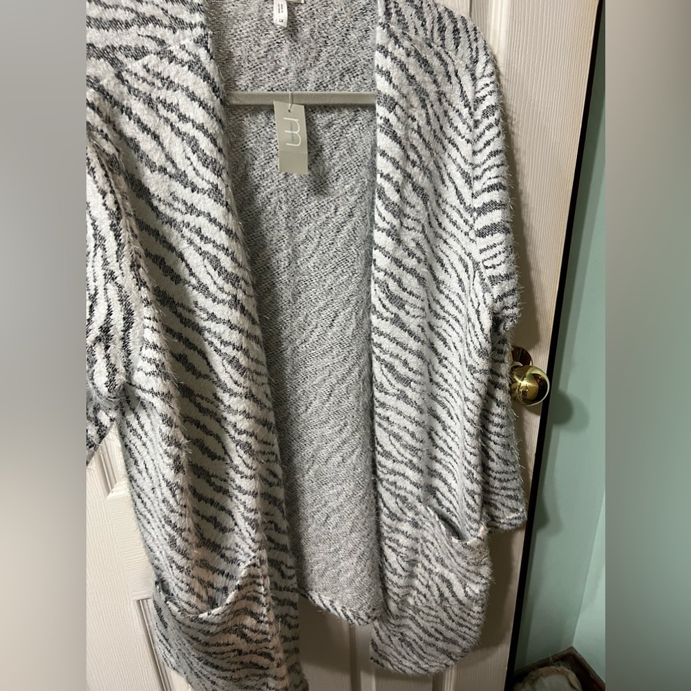 Maurice’s fuzzy open zebra cardigan
